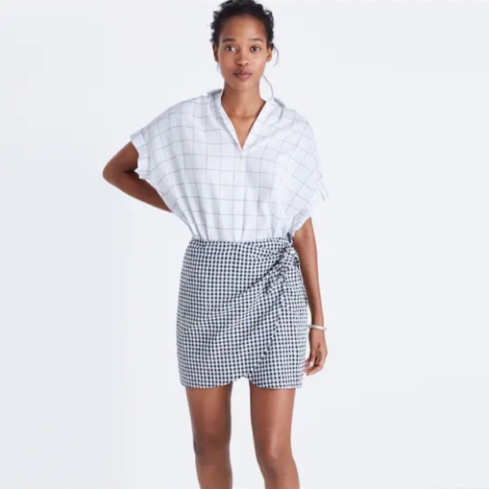 Madewell Asymmetrical Black and White Gingham Skirt